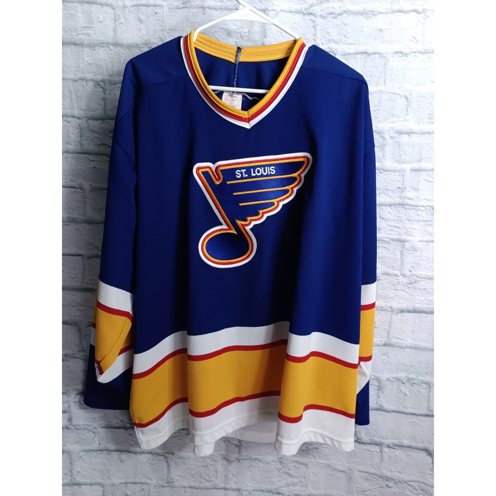 St. Louis Blues Hockey Jersey Blue Gold Maska CCM Vintage 90s Mens Size XL